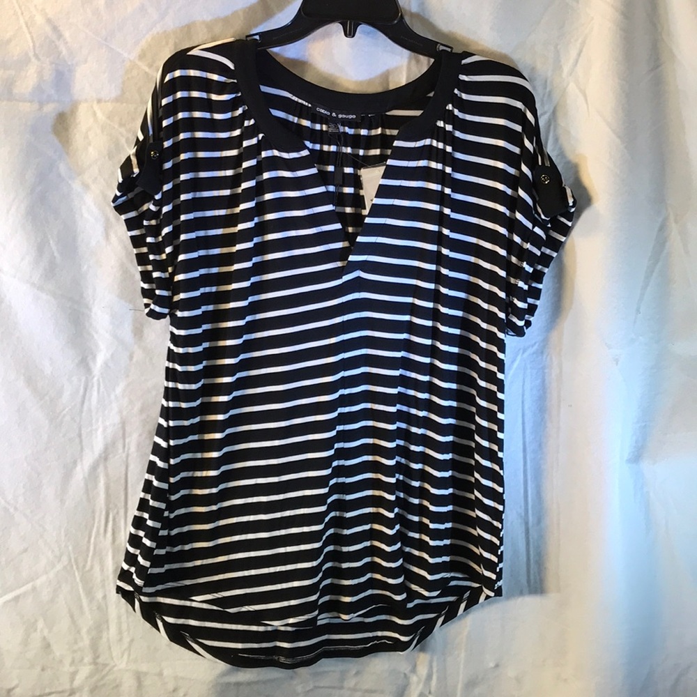 Cable & gauge striped top tunic blouse tee Sz XL